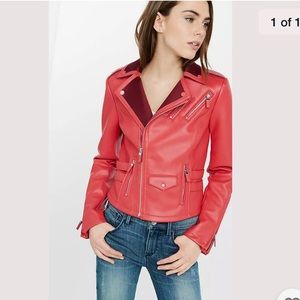Express Minus The Leather Red Moto Jacket Coat Full Zip Size Small New
